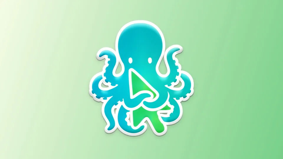 The Aqua Zoo Triton octopus logo, a teal octopus holding a green cursor, on a pale green gradient.