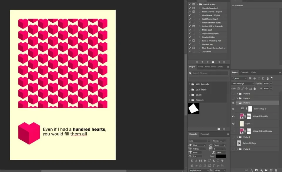 Photoshop layers for the isometric heart poster