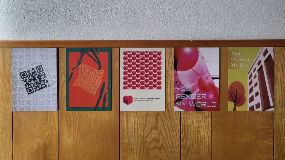 The finished posters printed and hung on a wall