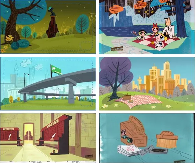 Powerpuff Girls style reference collage
