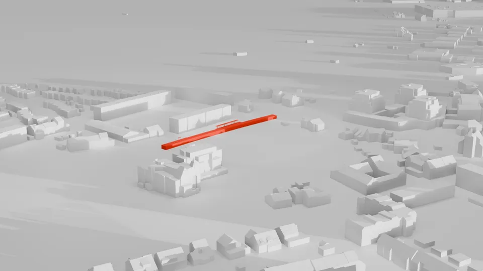 3D render of Eygelshoven Markt station, modelled in Blender as part of a series visualising stations along the Limburg railway network.