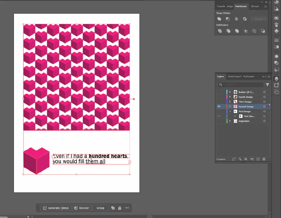 Illustrator workspace for the isometric heart poster