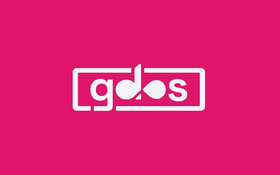 The gdos logo in white inside a frame on a purple background.