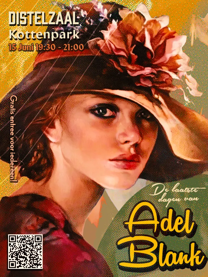 Reworked Adèle Blanc-Sec film poster with a woman in a decorated hat and yellow lettering.