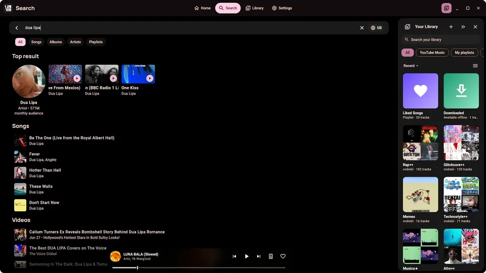 VIsage: Search results with songs, albums and artists