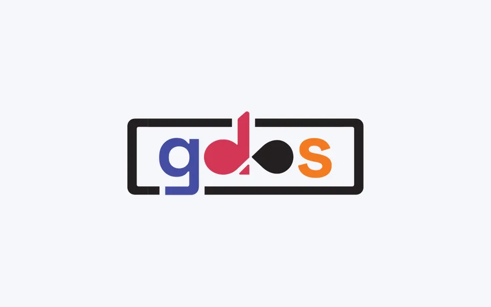 The gdos logo in colour inside a black frame on a light background.