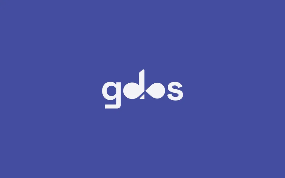 The gdos logo in white without a frame on an indigo background.