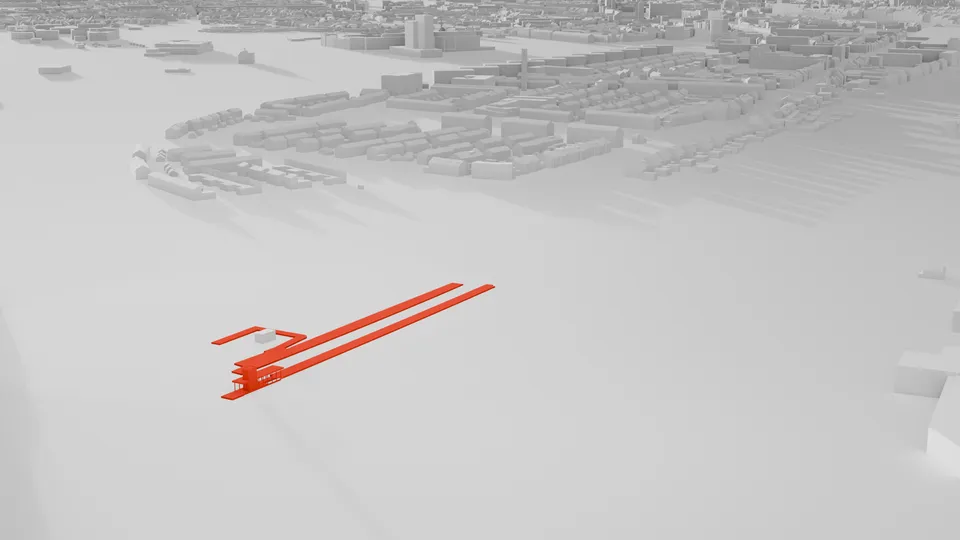 3D render of Maastricht Noord station, modelled in Blender as part of a series visualising stations along the Limburg railway network.